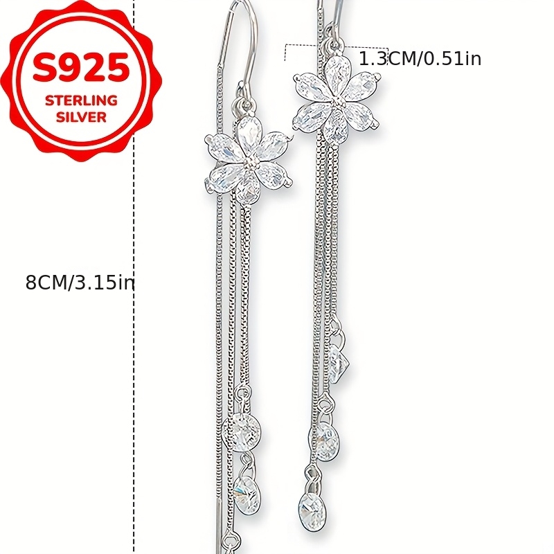 Women's S925 Silver Small Flower Tassel Earrings